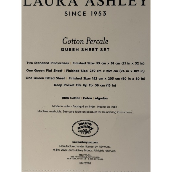 Laura Ashley Cotton Percale Queen Sheet Set 100% Cotton Scallop Blue Coastal - Picture 5 of 5